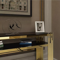 Meubles de salon noirs d'entrée de luxe en Italie, table console en acier inoxydable doré