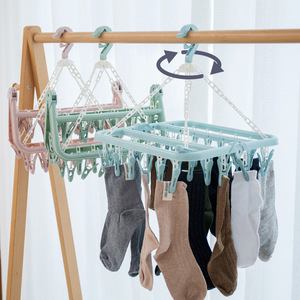 Estante para calcetines infantiles, tendedero doméstico, tendedero resistente al viento, tendedero plegable con 32 clips, tendedero de plástico multi-clip para adultos - Product Image 3