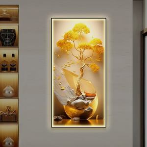 Lámpara LED de pared con diseño de árbol dorado de porcelana de cristal, personalizable de fábrica, para decoración del hogar, sala de estar, entrada de hotel, arte mural. - Product Image 3