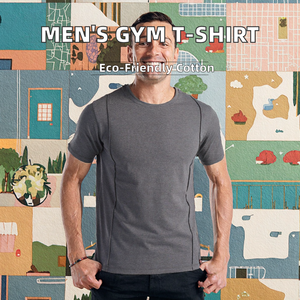 T-shirt de sport décontracté pour homme, 100% coton, manches courtes, coupe oversize et bio, grande taille, uni, broderie, tissu tricoté 180g - Product Image 3