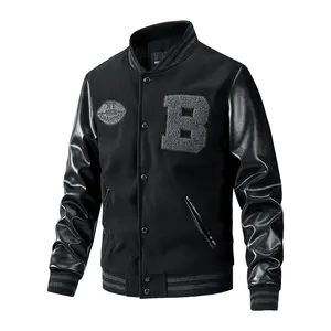 2024 Oem Custom Embroidered Leather Sleeves Fleece Varsity Jackets Wool Body Baseball Uniform Jacket