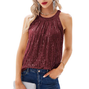 Top en sequins micro-extensible à col montant uni pour femme OuYaan 2025 - Product Image 4