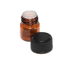 Vial de vidrio ámbar con reductor de orificio y tapa negra, viales de cristal pequeños de 1ml, 2ml, 3ml, 5ml, botella cuentagotas de muestra, 1/4 dram, 5/8 Dram, 2ml