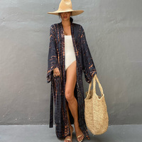 Robe de plage ample en polyester imprimé numérique motif léopard, protection solaire, style cardigan, pour maillot de bain bikini, style européen et américain