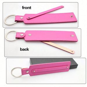 Custom Luxury PU <b>Leather</b> <b>Keychain</b> with Custom Logo Rhinestones Ornaments Metal Hard Enamel Accessories Durable Rectangular Shape - Product Image 5