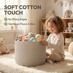 Cesto para Ropa Sucia de Cuerda de Algodón Tejida Extra Grande de 65L, con Asas Reforzadas, Plegable, Ligero, Lavable a Máquina, Color Avena - Product Image 4
