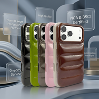 Étui de protection intégral antichoc en cuir PU matelassé brillant marron crème pour iPhone 15 16 17 18 Pro Max