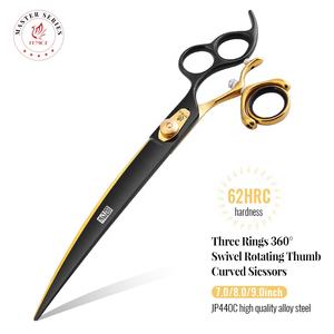 Fenice 7.0/8.0/9.0 Inch Honden- en Katten-trimschaar met drie gaten, 360 graden draaibaar, gebogen duimgreep, zwart & goud - Product Image 2