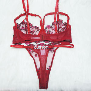 2025 in rete reggiseno e Panyies ricami con Design floreale trasparente con anello in acciaio Set di Lingerie Sexy lettere personalizzate - Product Image 2