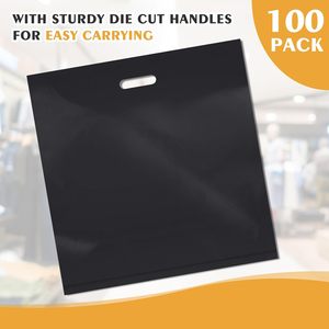 100 sacs en plastique noir de 18x18 pouces avec poignées, grands sacs de shopping pour boutique de détail - Product Image 3