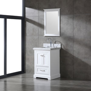 Mueble de Baño Individual Transicional de 24 Pulgadas Hecho en Vietnam, Gabinete Blanco con Encimera de Mármol Carrara y Espejo - Product Image 3