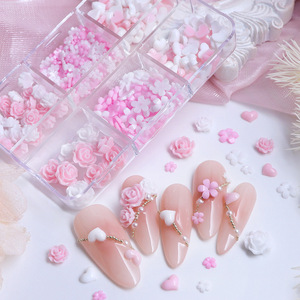 6 Rejillas Acrílico Flor 3D Nail Art Decoraciones Resina Amor Corazón Rosa Flor Nail Charms Crystal Nail Rhinestones Accesorios - Product Image 2