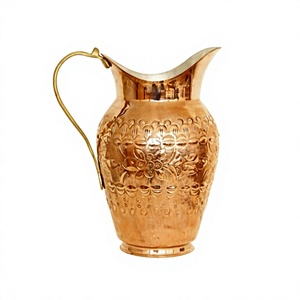 Pichet à eau en cuivre martelé fait main, style vintage, avec motif floral, 1,7 L, écologique, pour boissons et service de mariage - Product Image 1