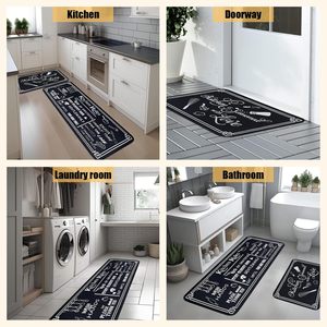 Tapis de cuisine antidérapant lavable en diatomite et PVC, fin, fabriqué à la machine, style bohème moderne, noir et blanc, rembourré, pour salon - Product Image 3