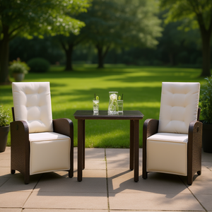 Conjunto de Bistró de Ratán Sintético Marrón con Cojines, Muebles de Jardín para Exteriores, 2 Plazas, Estilo Contemporáneo - Product Image 2