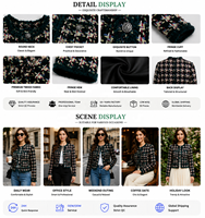 Veste en tweed à carreaux colorée pour femmes, boutonnée sur le devant, avec finitions dorées, style vintage chic parisien, élégante pour le bureau, style automne-hiver
