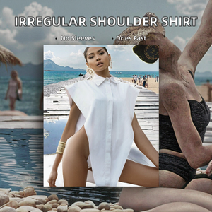 Camiseta Corta de Gasa para Mujer, Estilo Prairie Chic, para Otoño/Primavera/Verano, con Botones, Ajustada, Antiarrugas, de Secado Rápido - Product Image 2