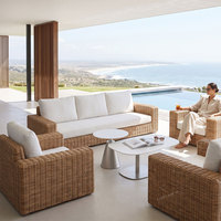 Kommerzielles Allwetter-Gartenmöbel-Set aus geflochtenem Korbgeflecht, wasserabweisendes Olefin-Tiefsofa für die Terrasse