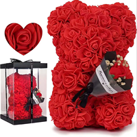 Ours en peluche rose de 25 cm avec boîte cadeau, décoration de mariage, Saint-Valentin, fleur artificielle, ours en mousse personnalisé à faire soi-même avec bouquet