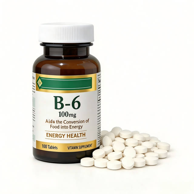 Vitamin B6 100mg Tablets-Gluten-Free Supports Energy Metabolism & Nervous System Health 100 Count Bottle