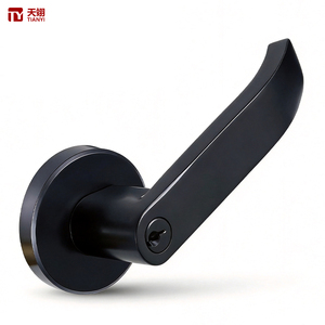 Tianyi Matte Black Door Handle Lever <b>Lock</b> Wave Curved Streamlined Round Rosette <b>Keyed</b> Entry Interior Bedroom Hardware Set - Product Image 1