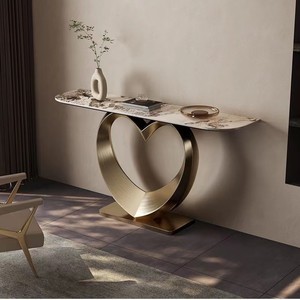 Mesa de <span class=keywords><strong>consola</strong></span> semirredonda de lujo moderna, gabinete de entrada de placa de roca muy <span class=keywords><strong>estrecha</strong></span> para sala de estar, pasillo de entrada de pared - Product Image 4