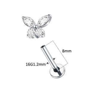 Boucle d'oreille en zircon papillon 16G 1,2 mm 8 mm en titane pur, bijoux de piercing unisexe - Product Image 4