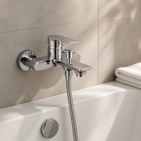 Robinet de baignoire mural mitigeur de douche apparent à levier unique avec bec bas et bouton inverseur chromé