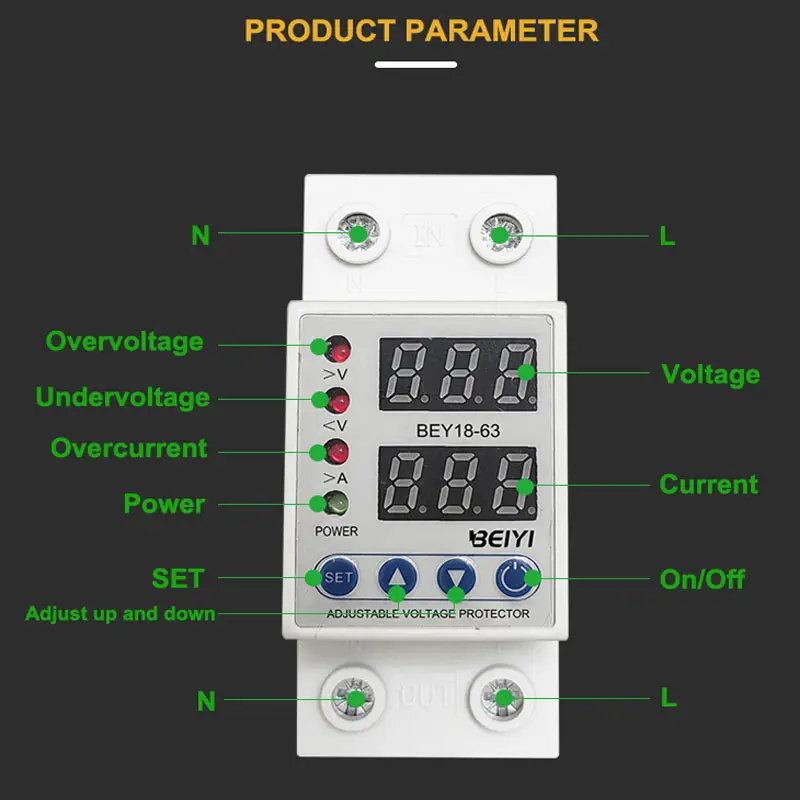 Pelindung reparasi mandiri Universal, pelindung pelindung voltase atas dan bawah dapat disesuaikan dengan arus lcd 32a 40a 63a 2p 110v 220v