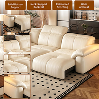 Ensemble de canapés inclinables électriques tendance style crème avec commande vocale, canapé-lit inclinable en cuir avec appui-tête à 5 positions et chargement USB