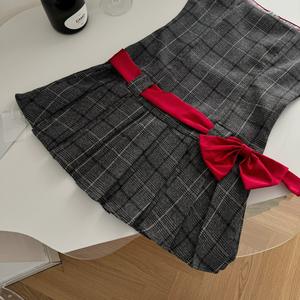 Abito Estivo Stile College con Fiocco, Gonna a Pieghe a Quadri, Vestito a Bretelle Dolce e Piccante - Product Image 4