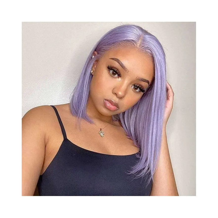 13x4 Purple Bob Lace Front Wig 100% Virgin Human Hair Straight Short Bob Style Pre-Plucked Hairline with baby hair for women