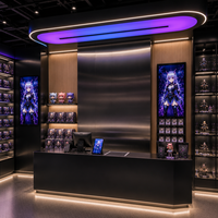 Vitrine de présentation TCG professionnelle robuste marron avec éclairage LED et logo personnalisé pour cartes de sport gradées