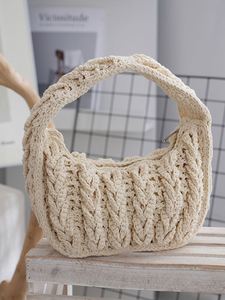 Japanese Style Vintage Women Crochet Chunky Braid Clutch Popular Knitted Twist Pattern Soft Solid Color Durable Underarm Handbag - Product Image 2
