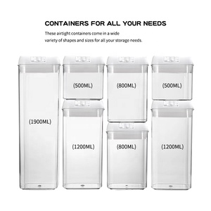 Wholesale Airtight <strong>Plastic</strong> Rectangle 7 Pieces Pack Canister Cereal Kitchen Organizer Pantry Food Storage <strong>Containers</strong> Set <strong>Lids</strong> - Product Image 4