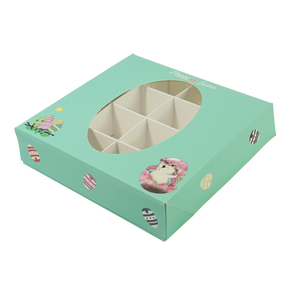 Boîte cadeau personnalisée en papier d'art gaufré bleu pour bonbons, biscuits et confiseries, avec fenêtre 16 trous, pour annonce de naissance et festival de Pâques - Product Image 2
