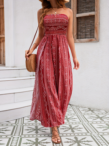 <span class=keywords><strong>Robe</strong></span> longue en velours à imprimé floral numérique <span class=keywords><strong>ethnique</strong></span>, sans bretelles, coupe large, style décontracté, collection été 2026 - Product Image 5