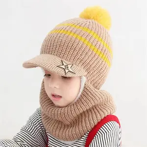 Newstyle kid knitted hat Male and female baby Baotou cap Baby outdoor windproof warm hat Candy color