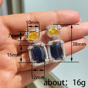 Orecchini Pendenti Quadrati in Zircone Blu Bicolore per Donne, Gioielli Eleganti Vintage alla Moda - Product Image 4