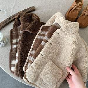 Новая детская повседневная куртка 2025 года, зимняя, в новом корейском стиле, для мальчиков, из овечьей шерсти и кожи, теплая, для малышей - Product Image 2