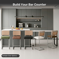 Tabouret de comptoir d'extérieur moderne en rotin avec dossier suspendu, structure en acier inoxydable, rembourré et stable, pour hôtel, salle à manger, cuisine