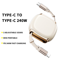 Ucuz 240W Süper Hızlı Şarj Edilebilir Geri Çekilebilir Veri Kablosu Type-C Type-C Saf Bakır İletken ABS Kılıflı Cep Telefonları Tabletler için