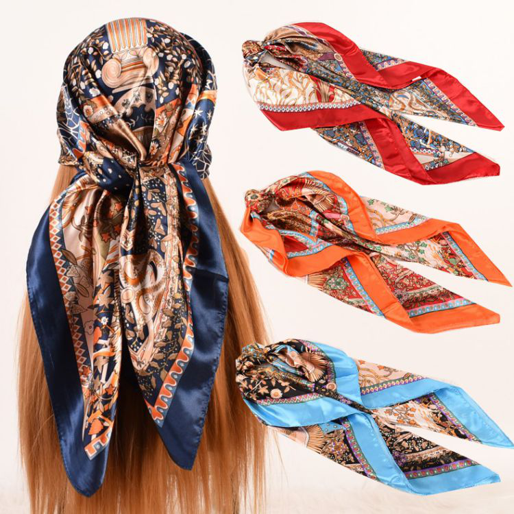 New independent design Flower pattern printing scarf for women 90*90 CM satin silk other scarves hot sale in Amazon