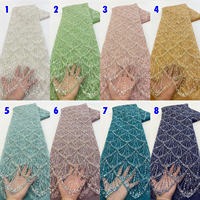 Tissu Dentelle Scintillant Orné de Perles, Tissus Dentelle de Perles Luxueux, Tissu Dentelle Brodé de Paillettes sur Tulle pour Robe de Mariée