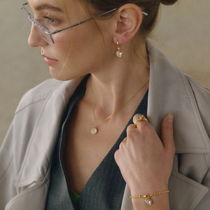 Stainless Steel Zircon Jewelry <b>Set</b> Bezel Setting Round Pendant Necklace <b>Bracelet</b> Earrings Women's Party Fashion - Product Image 4