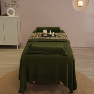 Couvertures en molleton <span class=keywords><strong>polaire</strong></span> vert olive Table de massage Ensemble de jupe de lit Ultra doux, chaud et confortable Ensemble de draps de table de massage - Product Image 5