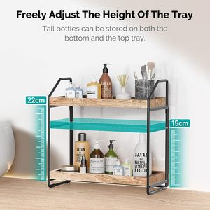 Organizador de encimera de baño ajustable de 2 niveles, madera maciza, Instalación rápida, gabinete de almacenamiento de decoración del hogar - Product Image 4