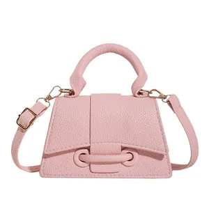 HR569 Women's Bags Fashion Little Girls' Solid Color Small Square Cover Type Handbag PU Leather Simple Shoulder Crossbody Bag