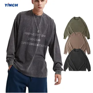 Camiseta Vintage de Alta Calidad para Hombre YINCH, 100% Algodón, Estilo Desgastado, Manga Larga, con Estampado, Talla Grande, 230GSM - Product Image 1