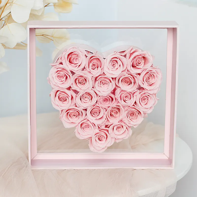 Love Valentine's Day gift Heart-shaped rose box Acrylic bucket Angel heart preserved fresh flower